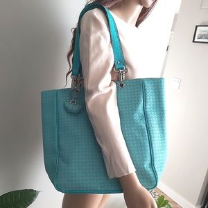 Nine West turquoise blue fabric tote bag
